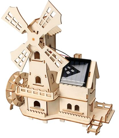 3D Wood Puzzle Solar Powered Windmill House Wooden Puzzles Scientific Educational Wooden Houses for Crafts for Children Kids Solar House Dutch Windmill Science Material Pack.
