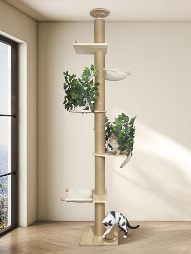Fantasreen Cat Tree Floor to Ceiling 246-316 CM Tall and 11 CM Post | Cat tower ajustable height for indoor cats. Sturdy thickened post. Modern style fits home decor.