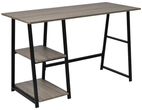 Owoxanthellate Computertisch 120x50x73 cm MDF Platte mit Metall-Gestell und 2-Böden-Regal im grau-Eiche Look Modern & Stabil für Home-Office Büro Gaming-Setup