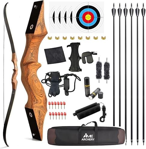 Poearcus 60” Recurvebogen und Pfeilset Black Hunter“20–60 lbs Bogenschießset für Erwachsene Links-/Rechtshänder Jagdbogen Wettkampfbogen Langbogen zum Schießen