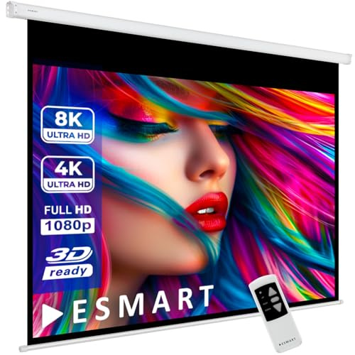 ESMART Professional MIMOTO Motorleinwand Gesamtbr. 183 cm, Tuch: Weiß | Bildfläche 146 × 110 cm, Format 4:3, weißes Tuch für Heimkino und Präsentationen, inklusive Infrarot Fernbedienung