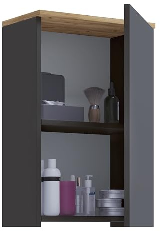 VCM Badschrank Holzwerkstoff, Wandschrank fürs Badezimmer mit 1 Tür und 2 Fächern, Badezimmerschrank Hängeschrank, Maße H. 59 x B. 40 x T. 22 cm, Badmöbel modern – Cosila
