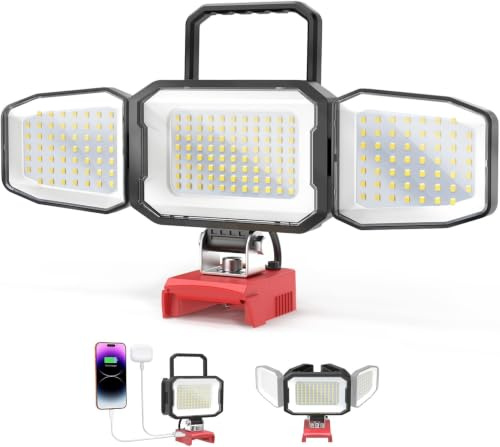 150W Lampe Led Rechargeable Compatible avec Milwaukee 18V(Sans Batterie) | Lampe de Travail LED 15000 LM | 6500K Blanc Jour | Type-C/USB | Rotation 360° | 2 Modes | pour Plein Air Chantiers & Ateliers