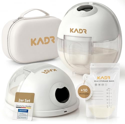 KADR Milchpumpe 2er-SET inkl. Milchbeutel elektrisch tragbar S39, Elektrische Milchpumpe freihändig 4 Modi 12 Stufen mit 17/19/21mm Flansch, mit Zubehör (2 Stück, Weiß) (2 Stück (Doppelpumpe))