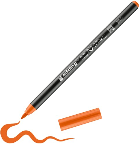 Edding 4200 Porcelain Brush Pen - Orange - Brush Nib 1-4 mm - Felt-Nib Pen for Painting and Decorating Ceramics, Porcelain - Dishwasher-Safe, Lightfast Ink, Quick-Drying