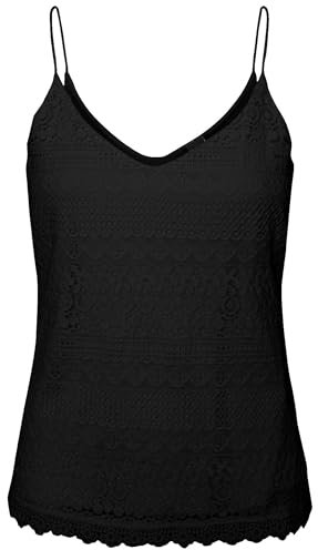 VERO MODA Damen Regular Fit Top VMHONEY LACE Singlet EXP 10190150, Einfarbig, Gr. 34 (Herstellergröße: XS), Schwarz (Black)
