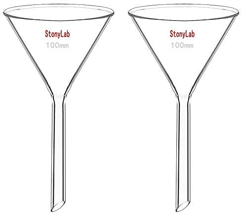 StonyLab 2 Paquetes Embudo de Vidrio de Borosilicato de Embudo de Vidrio Glass Funnel, Tallo Corto 100 mm de Diámetro, 100 mm de Longitud Del Vástago