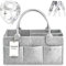 PUTSKA Windelorganizer Baby Windelcaddy Filztasche tragbar mit verstellbaren Fächern | Ultra Mobile faltbare Wickeltasche Kinderwagen | Wickeltisch Organizer Wickelkommode Grau 100% Bio Baumwolle