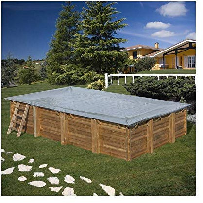 Gre Coperta Invernale Piscina Rettangolare O Quadrato Legno 580 G/M² 900 X 300 cm, Rettangolare