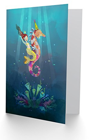 Wee Blue Coo Mermaid Seahorse Yellow Blank Greetings Card