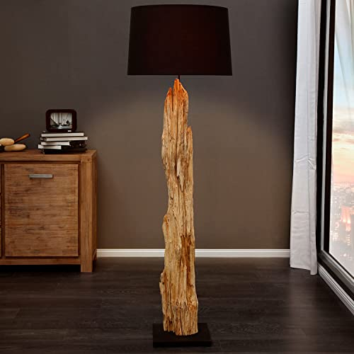 Licht-Erlebnisse Lampadaire intérieur bois flotté lin noir naturel IP20 salon chambre 175cm de haut E27 lampadaire artistique moderne fait main
