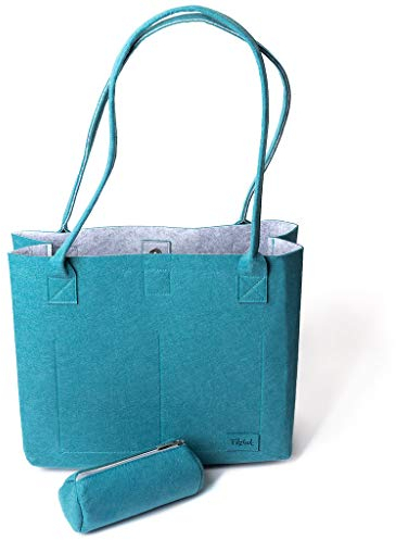 Filz Shopper Petrol & Grau (15L) Einkaufstasche Damen Shopper Handtasche groß Filztasche, filztasche shopper, shoppertasche, kinder tasche, filztasche damen, modische tasche