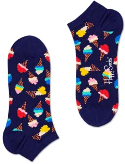 Happy Socks Icecream Low Sock, farbenfrohe und fröhliche, Socken für Männer und Frauen, Blau-Braun-Rosa-Rot-Gelb (41-46)