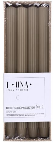 DONAU HOME Set Lange Stabkerzen Gerippt/Pfefferfarbe - Beige/ 4 Stück / 30 x Ø 2,5 cm Unparfümiert/Geriffelte Stabkerzen