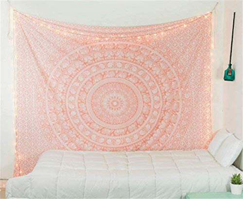 CULASIGN Indisch Psychedelic Wandteppich Mandala Silber Grau/Indien Mehrfarbige Twin Wandbehang Elefant Boho Baumwolle Hippie Wandtuch/Meditation Yoga Mats (Rosa ZL0092,210 * 150 cm)