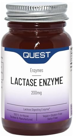 Quest Lactase Enzyme 200mg Lactose Intolerance Relief. 2000 ALU Fast Relief Dairy Enzymes Digestive Supplement to Prevent Gas, Bloating & Diarrhoea. Dairy, Gluten Free & Vegan (3 Pack x 30 Tablets)