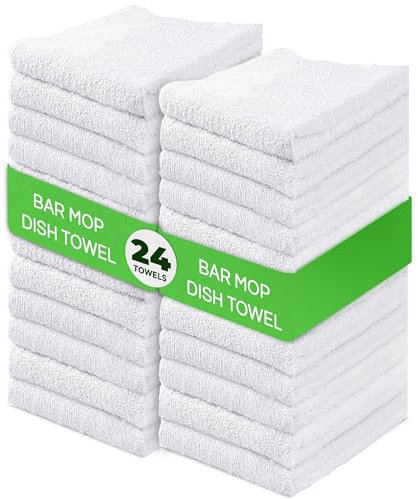 Towels N More 24 White Cleaning Towels for Kitchen, 16x19 Bar Mop Dish Towels - 30oz Commercial Grade Cotton Absorbent Reusable Towel Perfect for Home, Restaurant, & Apartment Kitchen Essentials