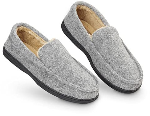 Dunlop Zapatillas Casa Hombre | Pantuflas Estilo Mocasines Cerradas | Zapatillas de Casa Invierno Calientes Suela de Goma Dura | Regalos Originales para Hombre (44 EU, Gris)