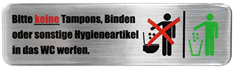 BIKE-label 3D Klo Toiletten Aufkleber Alu Optik Hygieneartikel nicht in das WC 125 x 35 mm 900135