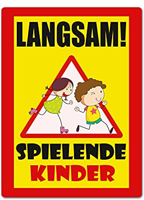 XXL Langsam ! spielende KINDER Schild 30 x 40 cm aus stabiler PVC Hartschaumplatte 5mm mit UV-Schutz von STROBO