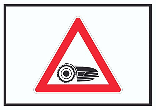 HB-Druck Achtung Mähroboter mit Symbol Schild A0 Rückseite selbstklebend