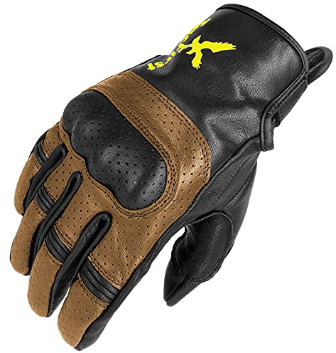 TacFirst Amalfitana Motorrad Handschuhe Leder H030, atmungsaktive Retro Motorradhandschuhe, Vintage Hard Knuckle Knöchelschutz (Bicolore Marrone, L)