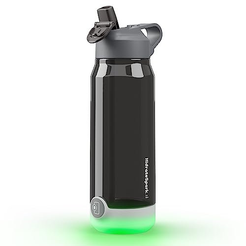 Hidrate Spark TAP Smart Water Bottle, Tap to Track Water Intake & Glows to Remind You to Stay Hydrated - Straw - Black - 32 Oz