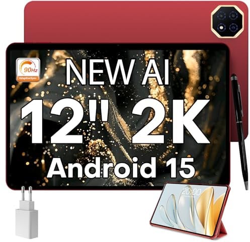 TECLAST T60AI Tablet 12 Zoll 2K Display 90Hz Tablets, Android 15 Neue KI-Funktion,16GB+128GB, 2.0GHz Octa-Core Gaming, TypeC, PC-Modus, 8000mAh, Wi-Fi, BT5.4, Tablet Mit Stift&Hülle