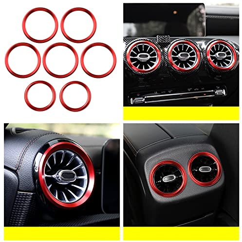HIGH FLYING pour Classe A W177 V177 2019-2025, CLA C118 2019-2024 Alliage d'aluminium Sortie d'air Sortie d'aération Climatiseur Decotative Couvercle Accessoire Auto 7 pièces (Rouge)