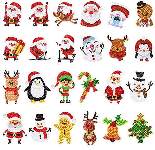 CHYEEH Diamond Painting Kit Enfant, 24 Pièces DIY Peinture Diamant Animaux Autocollant, Kit Mosaïque pour Enfants 5D Autocollants de Diamant Kits, Broderie Diamant pour Enfants et Débutants Adultes