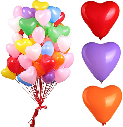Herzluftballons Naturlatex, Hillylolly Herzluftballons Bunt, Herz Ballon Set, Latex Ballons Herz, Naturlatex, 100 Stück,für Hochzeit/Verlobung/Valentinstag/Geburtstag/Party (Regenbogenfarben)