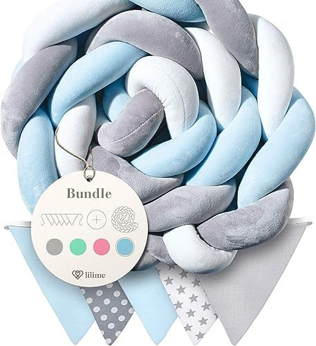 lilime® geflochtenes Seitenschläferkissen 2M - inkl. GRATIS Wimpelkette - geprüfte Qualität - Ideal zum Verschenken und Dekorieren - 200 cm (Grau/Weiss/Blau)