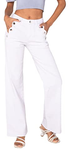 Nina Carter P195 Jean évasé Bootcut taille haute pour femme, Blanc (P195-9), S