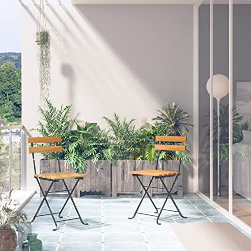Catherinol Klappbare Gartenstühle 2 STK Gartenmöbel, Balkonstühle, Chair Outdoor, Balkonmöbel, Hochlehner, Essstühle, Balkon Stuhl, Bistrostuhl, Stahl und Massivholz Akazie