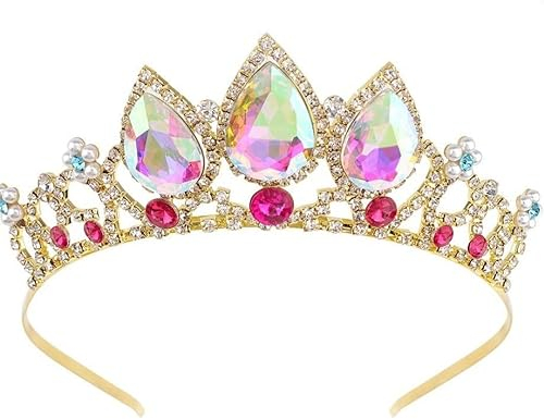 Mädchen Prinzessin Tangled Kristall Strass Cosplay Tiara Stirnband Krone für Prom Halloween Geburtstag Kostüm Party (Gold rot)
