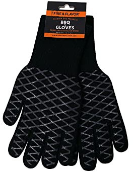 Fire & Flavor Guantes de barbacoa de chef para barbacoa, resistentes al calor, antideslizantes, lavables de algodón y silicona para asar