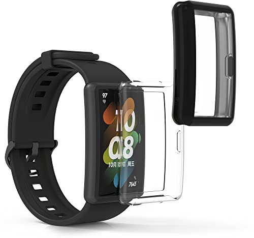 kwmobile 2X Schutzhülle kompatibel mit Honor Band 7 / Band 6 / Huawei Band 7 / Band 6 Hülle - Fullbody Cover Set aus Silikon - Schwarz Transparent