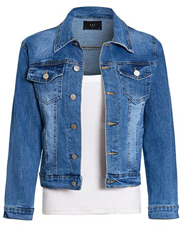 SS7 Girls Denim Jacket Stonewash Blue Stretch