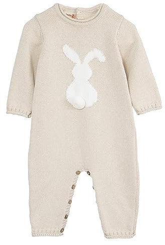 Minora Gestrickter Unisex Strampler für Baby Jungen und Mädchen Overalls Neugeborene Winter, Kaninchen Gemusterter, Beige, 9-12 Monate