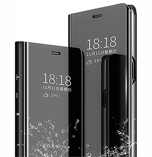 SEAHAI Hülle für Xiaomi 13, Handyhülle Clear View Cover Spiegel Flip PU Leder Hülle Plating PC Schutzhülle mit Hart Standfunktion - Schwarz
