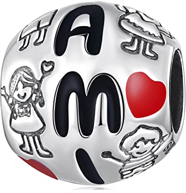 NINGAN Familie Charm der gravierten Perlen 925 Sterling Silber Armband Anhänger Geschenke für den Familienurlaub