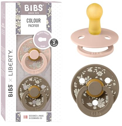 BIBS Colour Liberty Schnuller 2er-Pack, BPA-frei, Kirschform Nippel. Naturkautschuk/Latex, Hergestellt in Dänemark, Größe 2 (6-18 Monate), Capel Blush