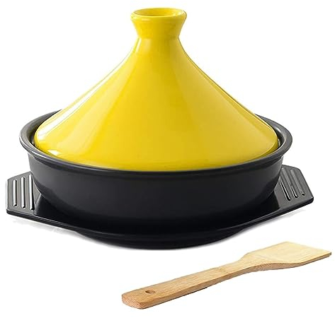 FCSHFC Non Poreux Plat Tajine Induction Marocaine for Cuisson, Antiadhésif émaillé Plat Tajine for Cuisiner et Mijoter Mijoteuse Cocotte (Color : Jaune)