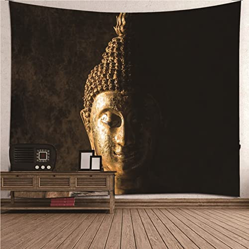 BCughia Wandtuch Aesthetic, Wandbehang Tuch Schwarz Polyester Buddhismus-Thema Buddha-Kopf Wandtuch 240x220cm (94 x 87) Schlafzimmer Deko Wand Geschenk