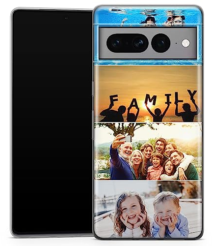 TULLUN Personalisierte Individuelle Collage Ihr Eigenes Bild Foto Brauch Soft Gel Schutzhülle Handy Hülle für iPhone Modelle - Collage mit 4 Fotos - für Google Pixel 7a