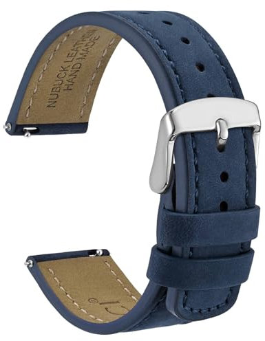 WOCCI 18mm Retro Leder Uhrenarmband für Herren und Damen, Ersatzarmband mit Silberne Schnalle (Blau)