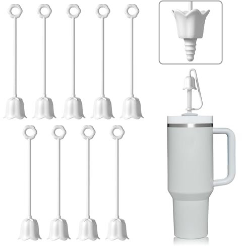 Neepanda 9Pcs Silicone Straw Covers for Stanley Yeti Tumbler Cup, Reusable Drinking Straw Cap Easy to Clean, Dust-Proof Flower Straw Topper Compatible for 6-10m/0.23-0.4inch Straws(White)