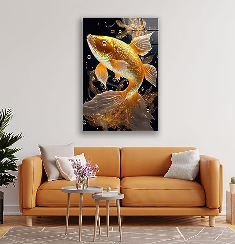 My Photostation.com Wanddekoration aus gehärtetem Glas, Fisch-Wanddekoration, Goldfisch, Heimdekoration, Glasdruck, extra groß, Wandkunst für Schlafzimmer, Geschenke für Koi-Fische, 101,6 x 101,6 cm