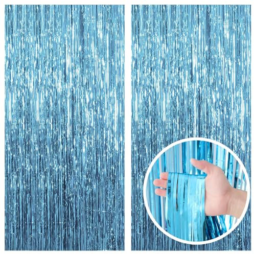 2 Stück blauer Hintergrund Vorhang Lametta Luftschlangen Ozean Thema Dekor Geburtstag Party Dekorationen Folie Fransen Hintergrund Abschluss Babyparty Junggesellinnenabschied Winter Party Dekorationen