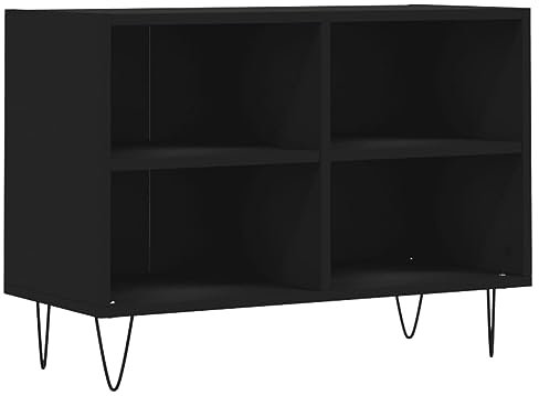 vidaXL Meuble TV, Armoire de Télévision avec 4 Compartiments et Pieds, Meuble Télé avec Rangement Salon Salle de Séjour, Noir Bois d'Ingénierie